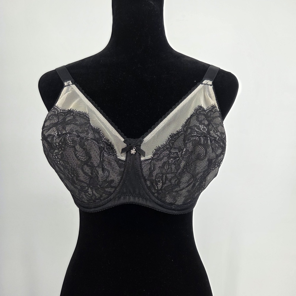 Wacoal 855186 Retro Chic Full Figure Black Sheer Underwire Bra Sz 36 D